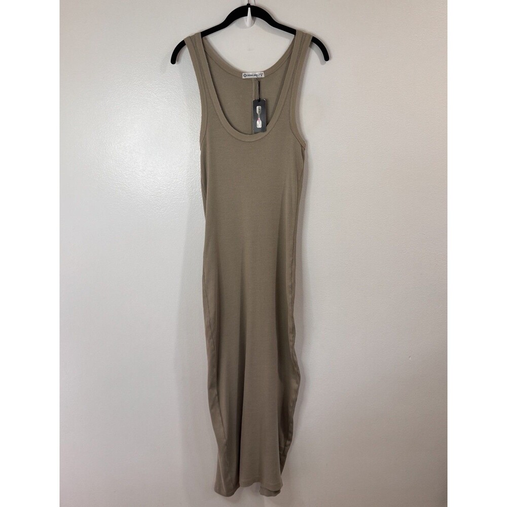 NWT Crown Jewel Tank Dress S $120 Khaki Brown Ribbed Knit Maxi Supima Cotton USA